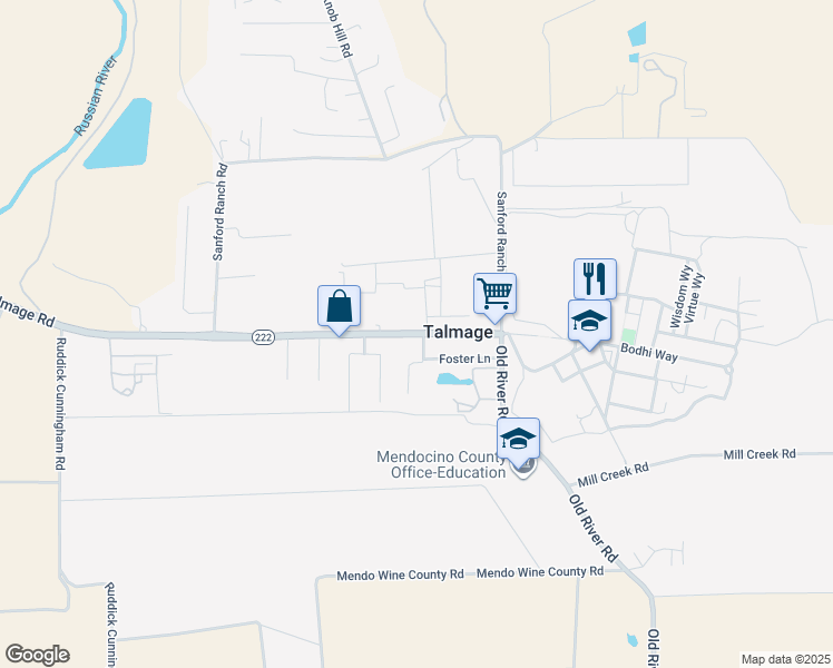 map of restaurants, bars, coffee shops, grocery stores, and more near 1804 Talmage Road in Ukiah