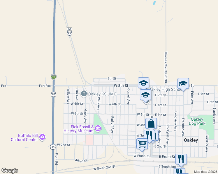map of restaurants, bars, coffee shops, grocery stores, and more near 601 8th Street in Oakley