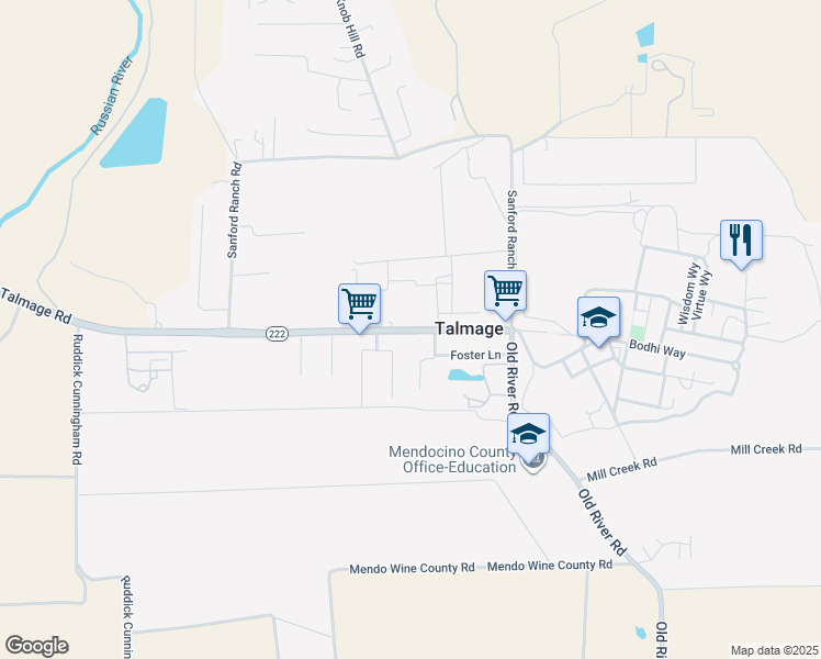 map of restaurants, bars, coffee shops, grocery stores, and more near 1800-1804 Talmage Road in Ukiah