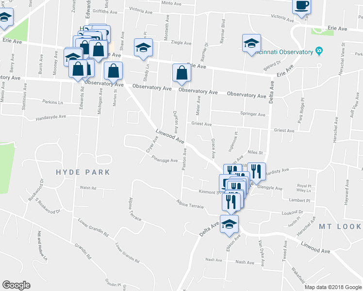 map of restaurants, bars, coffee shops, grocery stores, and more near in Cincinnati