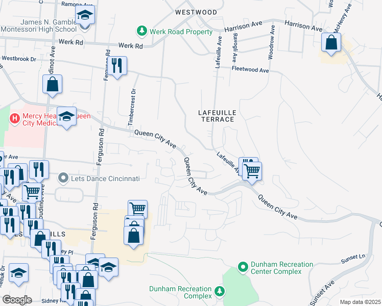 map of restaurants, bars, coffee shops, grocery stores, and more near 2691 Westbrook Drive in Cincinnati