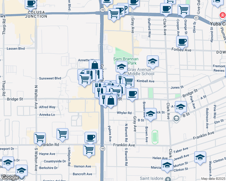 map of restaurants, bars, coffee shops, grocery stores, and more near 798 North Palora Avenue in Yuba City