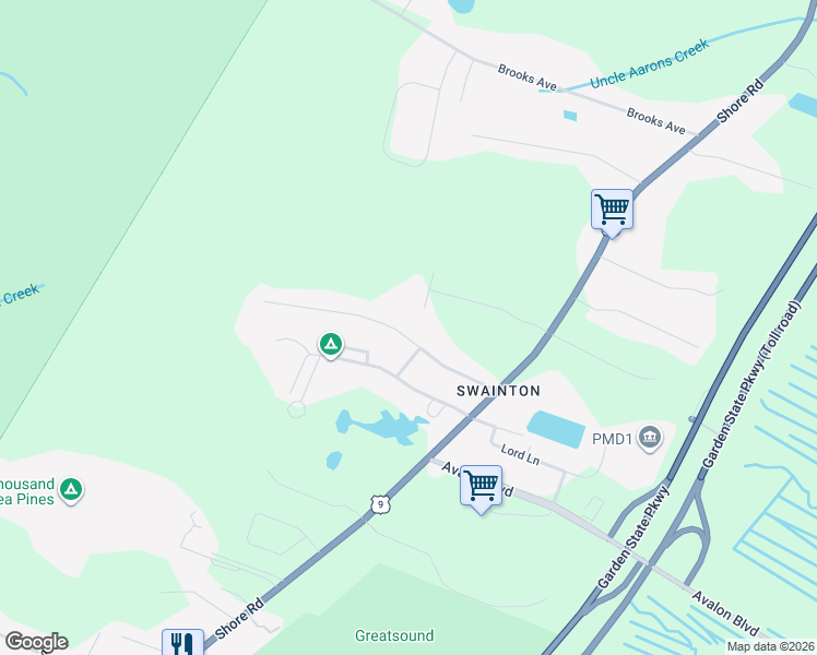 map of restaurants, bars, coffee shops, grocery stores, and more near 18 Brook Ridge Road in Middle Township