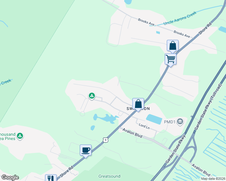 map of restaurants, bars, coffee shops, grocery stores, and more near 18 Brookridge Road in Middle Township