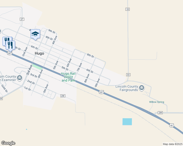 map of restaurants, bars, coffee shops, grocery stores, and more near 804 6th Street in Hugo