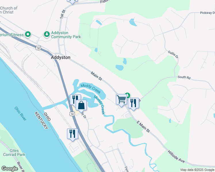 map of restaurants, bars, coffee shops, grocery stores, and more near 3 Main Street in Erlanger