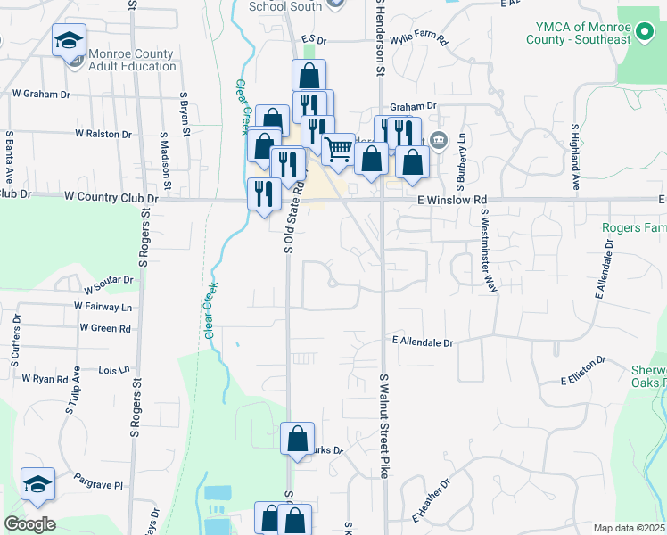 map of restaurants, bars, coffee shops, grocery stores, and more near 155 East Sunny Slopes Drive in Bloomington