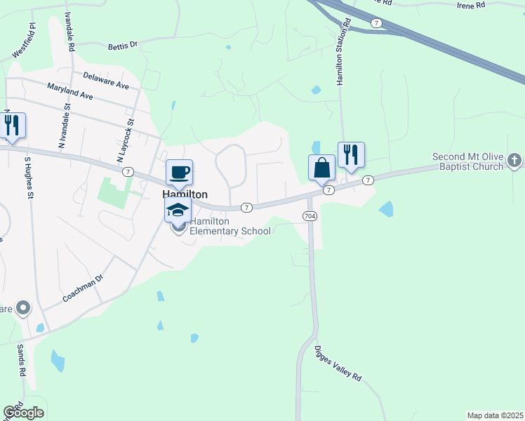 map of restaurants, bars, coffee shops, grocery stores, and more near 306 West Colonial Highway in Hamilton