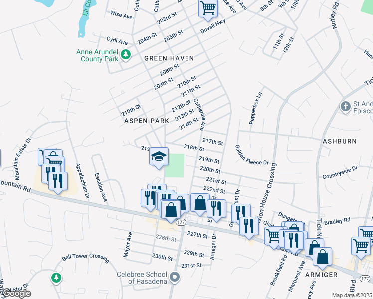 map of restaurants, bars, coffee shops, grocery stores, and more near 713 218th Street in Pasadena