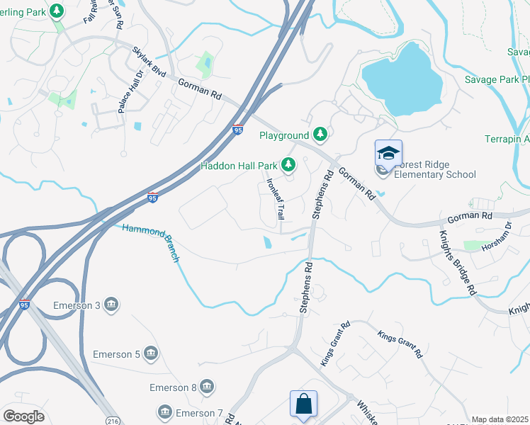 map of restaurants, bars, coffee shops, grocery stores, and more near 9755 Northern Lakes Lane in Laurel
