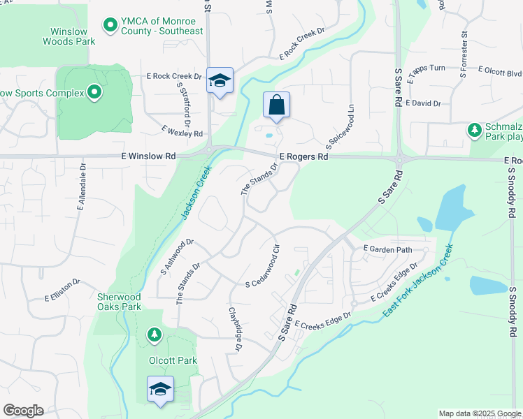 map of restaurants, bars, coffee shops, grocery stores, and more near 3230 South Coppertree Drive in Bloomington