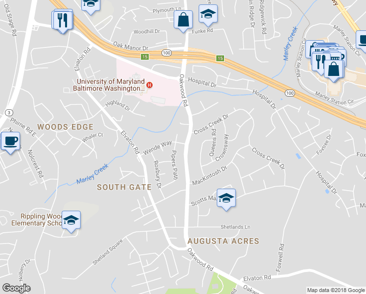map of restaurants, bars, coffee shops, grocery stores, and more near 301 Wende Way in Glen Burnie