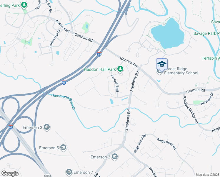 map of restaurants, bars, coffee shops, grocery stores, and more near 9755 Northern Lakes Lane in Laurel