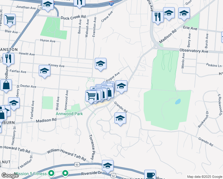 map of restaurants, bars, coffee shops, grocery stores, and more near 3023 Lavinia Avenue in Cincinnati