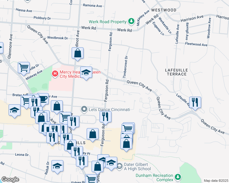 map of restaurants, bars, coffee shops, grocery stores, and more near 2963 Fourtowers Drive in Cincinnati