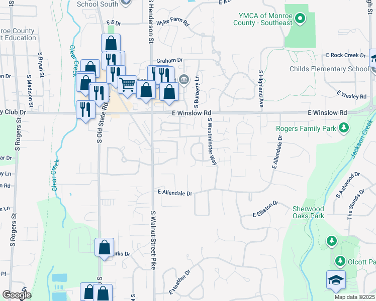 map of restaurants, bars, coffee shops, grocery stores, and more near 752 East Sherwood Hills Drive in Bloomington
