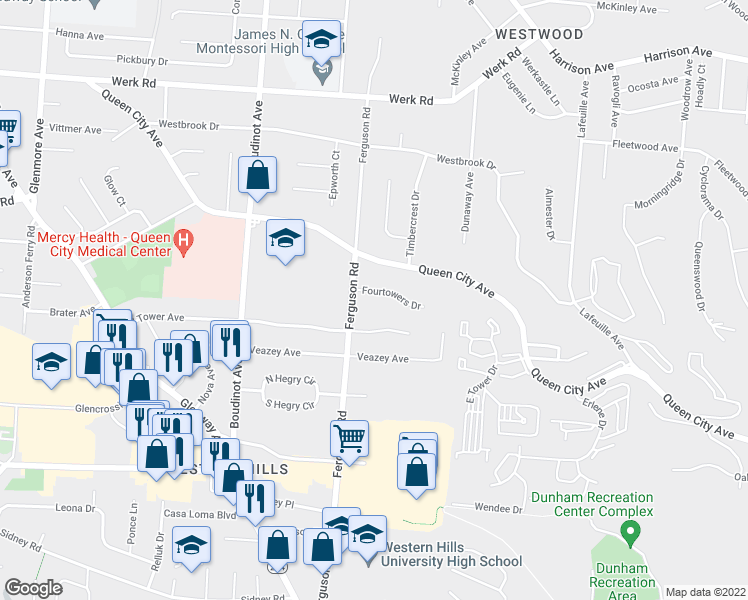map of restaurants, bars, coffee shops, grocery stores, and more near 2979 Fourtowers Drive in Cincinnati
