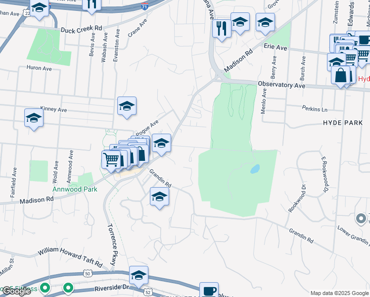 map of restaurants, bars, coffee shops, grocery stores, and more near 2343 Bedford Avenue in Cincinnati