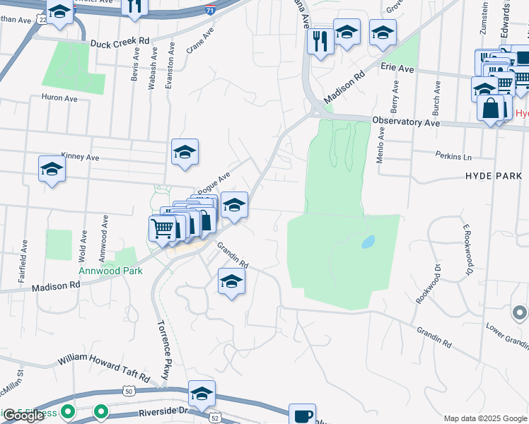 map of restaurants, bars, coffee shops, grocery stores, and more near 2343 Bedford Avenue in Cincinnati