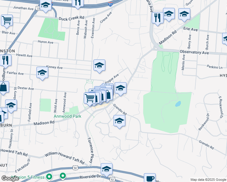 map of restaurants, bars, coffee shops, grocery stores, and more near 3023 Lavinia Avenue in Cincinnati