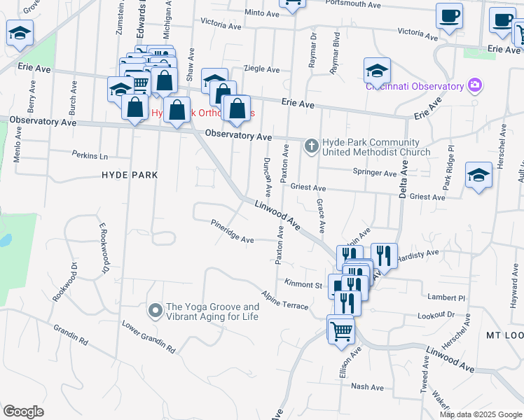 map of restaurants, bars, coffee shops, grocery stores, and more near in Cincinnati