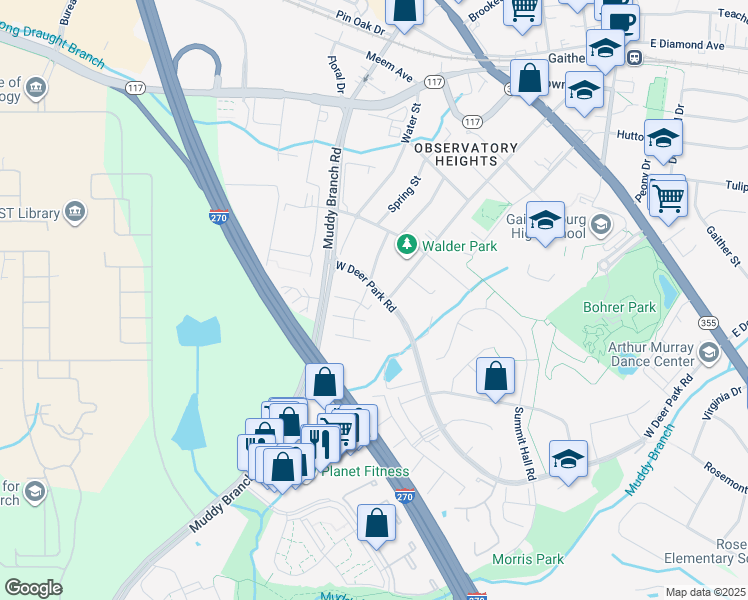 map of restaurants, bars, coffee shops, grocery stores, and more near 110 Middle Point Court in Gaithersburg