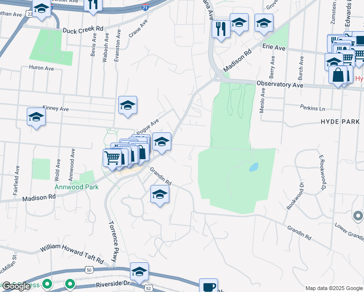 map of restaurants, bars, coffee shops, grocery stores, and more near 2343 Bedford Avenue in Cincinnati