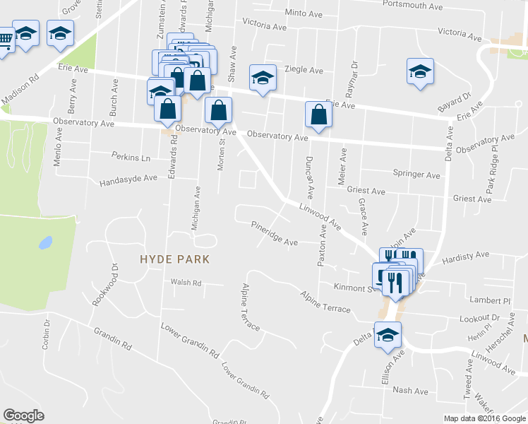 map of restaurants, bars, coffee shops, grocery stores, and more near 1219 Meriweather Avenue in Cincinnati