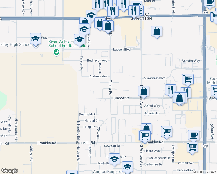 map of restaurants, bars, coffee shops, grocery stores, and more near 1615 Zachary Way in Yuba City