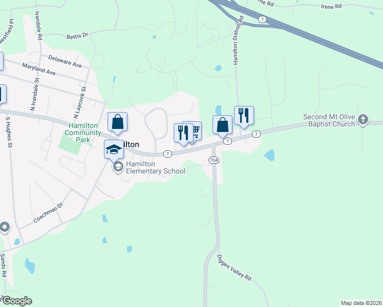 map of restaurants, bars, coffee shops, grocery stores, and more near 336 Virginia 7 Business in Hamilton