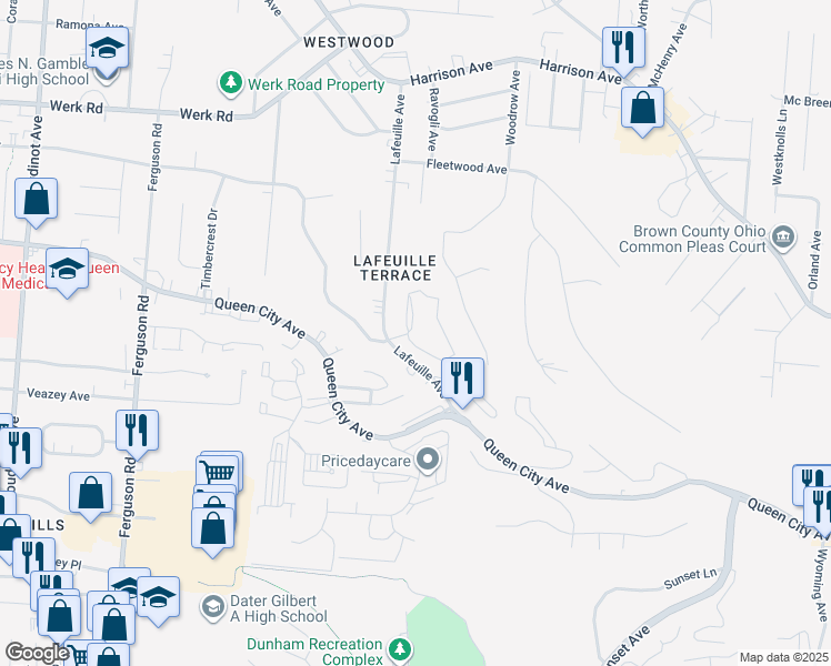 map of restaurants, bars, coffee shops, grocery stores, and more near 2722 Lafeuille Avenue in Cincinnati