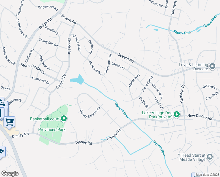 map of restaurants, bars, coffee shops, grocery stores, and more near 1805 Montreal Road in Severn