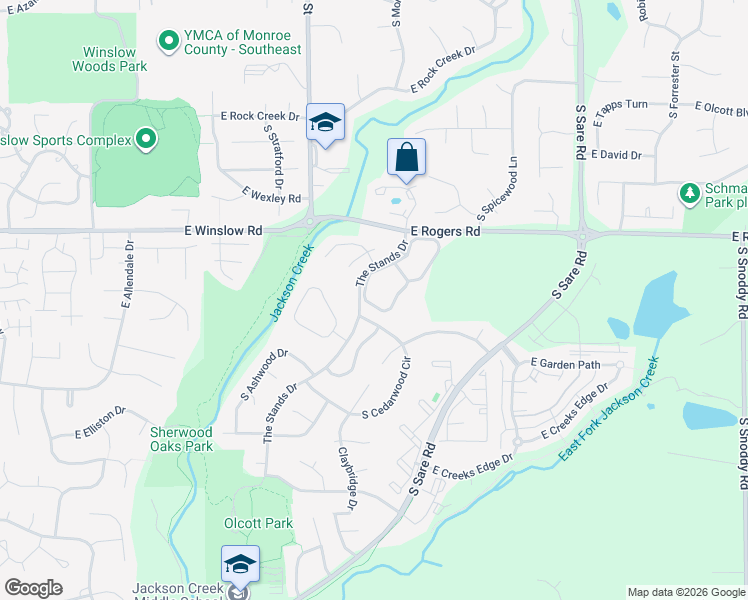 map of restaurants, bars, coffee shops, grocery stores, and more near 3230 South Coppertree Drive in Bloomington