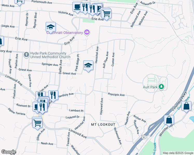 map of restaurants, bars, coffee shops, grocery stores, and more near in Cincinnati