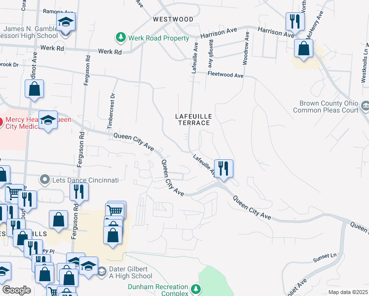 map of restaurants, bars, coffee shops, grocery stores, and more near in Cincinnati