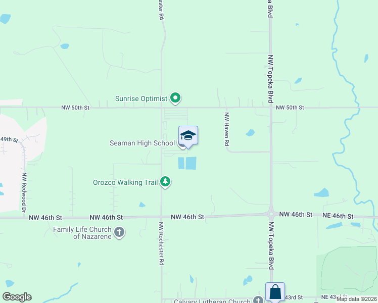 map of restaurants, bars, coffee shops, grocery stores, and more near 4850 Northwest Rochester Road in Topeka