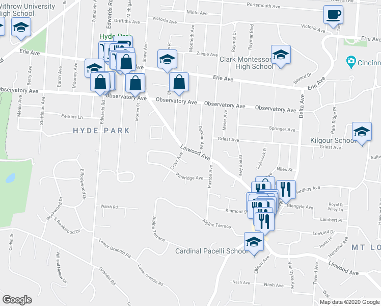 map of restaurants, bars, coffee shops, grocery stores, and more near 1156 Meriweather Avenue in Cincinnati