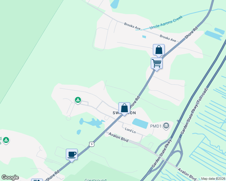 map of restaurants, bars, coffee shops, grocery stores, and more near 13 Fairway Drive in Cape May County