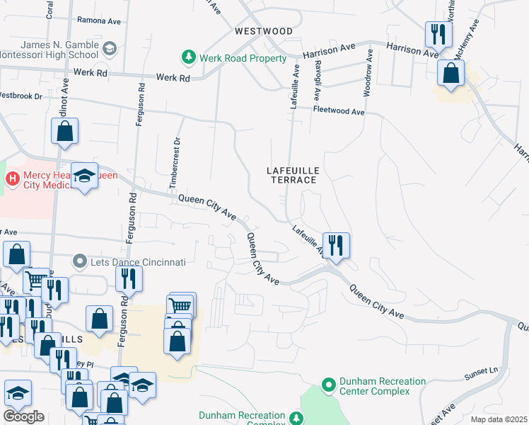 map of restaurants, bars, coffee shops, grocery stores, and more near 2691 Westbrook Drive in Cincinnati