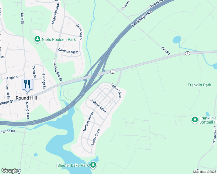 map of restaurants, bars, coffee shops, grocery stores, and more near 17490 Lethridge Circle in Round Hill