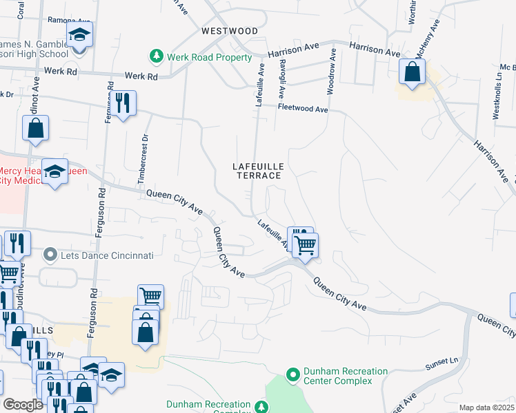 map of restaurants, bars, coffee shops, grocery stores, and more near in Cincinnati