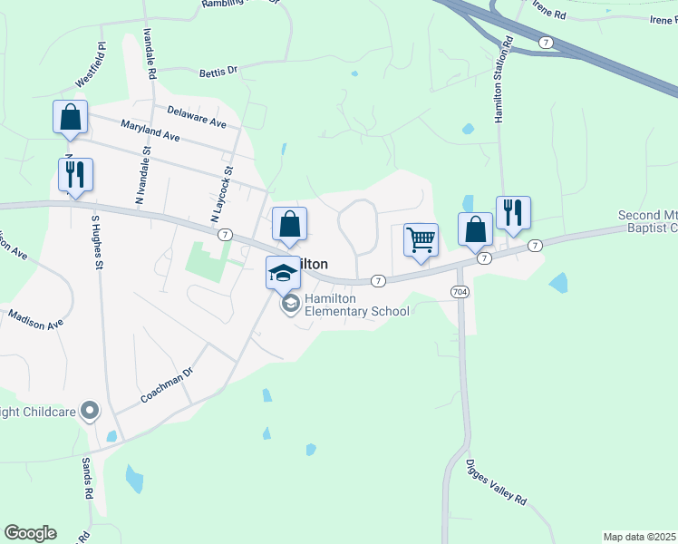 map of restaurants, bars, coffee shops, grocery stores, and more near 155 East Colonial Highway in Hamilton