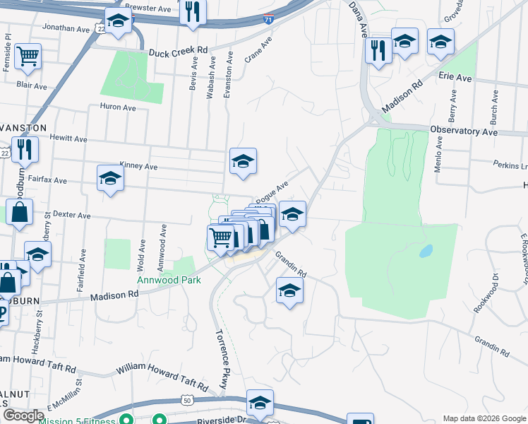 map of restaurants, bars, coffee shops, grocery stores, and more near 3023 Lavinia Avenue in Cincinnati