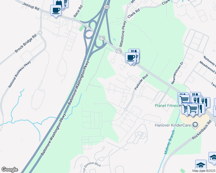 map of restaurants, bars, coffee shops, grocery stores, and more near 7912 North Gladden Farm Way in Hanover