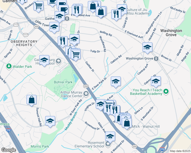 map of restaurants, bars, coffee shops, grocery stores, and more near 442 Gaither Street in Gaithersburg