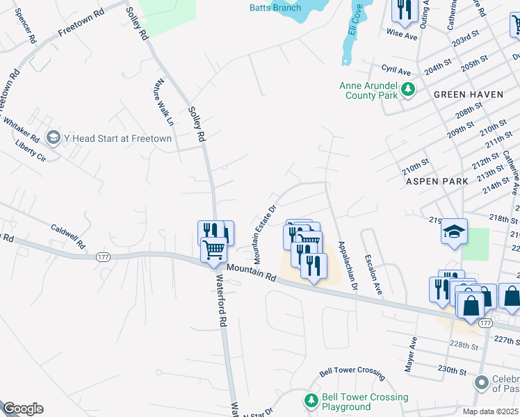 map of restaurants, bars, coffee shops, grocery stores, and more near 8210 Meadow Wick Court in Pasadena