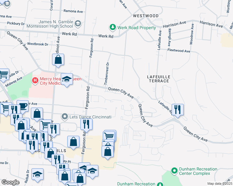 map of restaurants, bars, coffee shops, grocery stores, and more near 2902 Four Towers Drive in Cincinnati