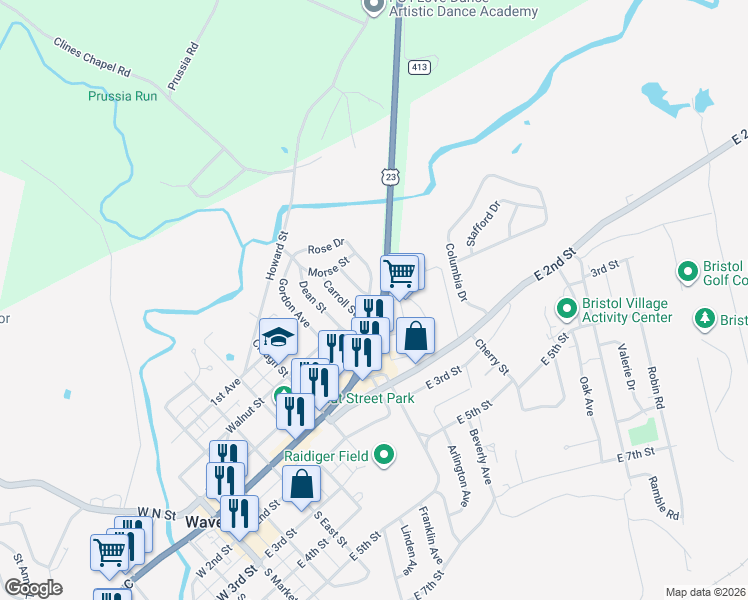 map of restaurants, bars, coffee shops, grocery stores, and more near 631 Salisbury Road in Waverly