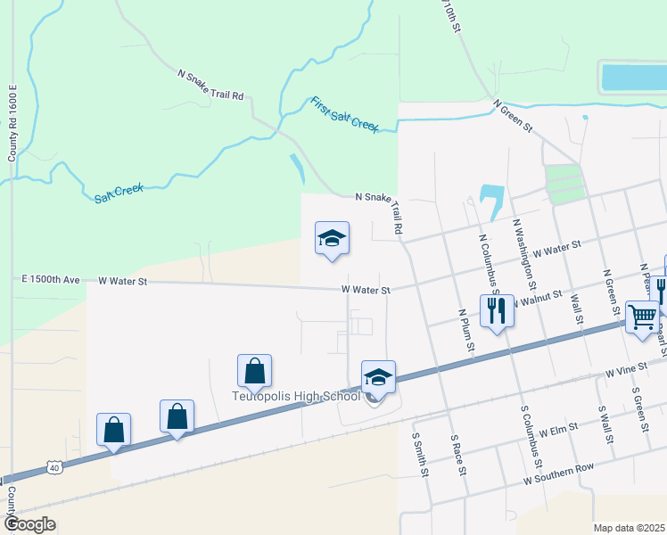 map of restaurants, bars, coffee shops, grocery stores, and more near 904 West Water Street in Teutopolis
