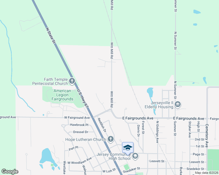map of restaurants, bars, coffee shops, grocery stores, and more near 1220 Witt Mill Road in Jerseyville